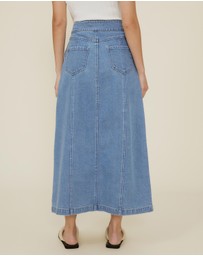 The Fated - Denim Midi Skirt With Buttons