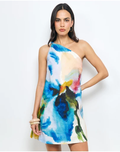 AERE - Anthea One Shoulder Linen Mini Dress