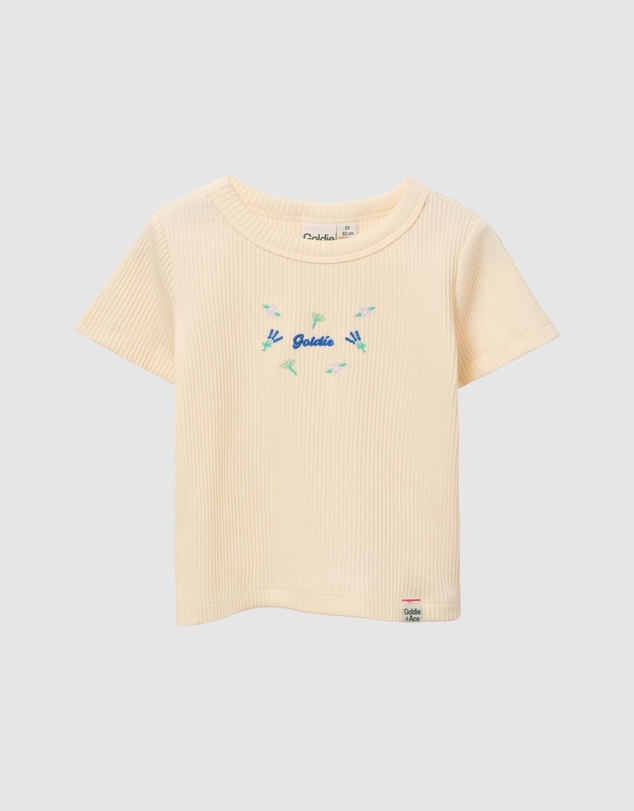 Goldie + Ace - Cotton Elastane Ribbed SS Tee with Embroidered Detail - ICONIC EXCLUSIVE - Babies-Kids
