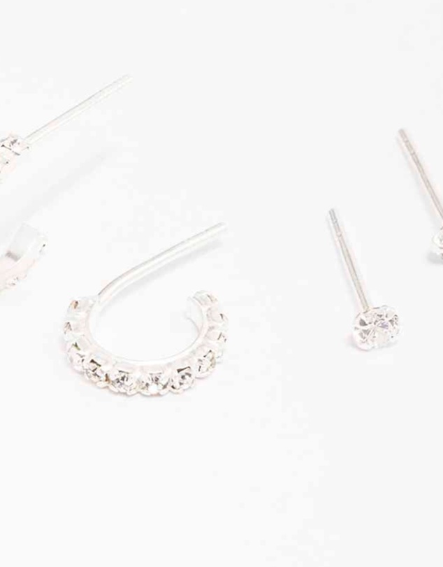 Lovisa - Sterling Silver Cubic Zirconia Stud & Hoop Earring Pack