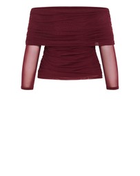 City Chic - Plus size Dana Mesh Long Sleeve Top - dark cherry