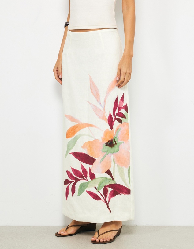 AERE - Winnie Floral Print Linen Maxi Skirt