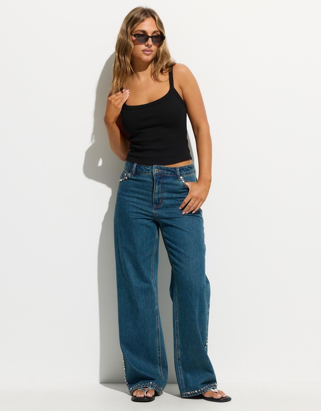 Dazie - Vegas Mid Rise Relaxed Studded Jeans