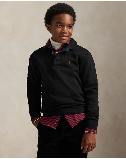 Polo Ralph Lauren - Plaid-Trim Fleece Polo-Collar Sweatshirt - ICONIC EXCLUSIVE - Teens