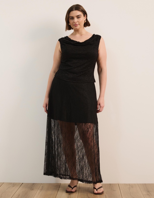 Atmos&Here Curvy - Lydia Cowl Neck Stretch Lace Top