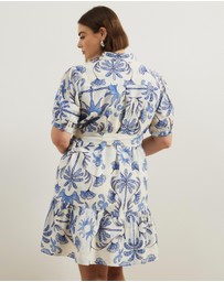 Atmos&Here Curvy - Bailey Button Front Linen Blend Mini Dress