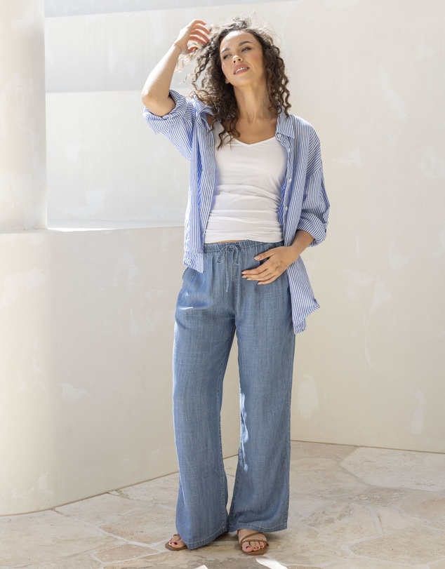 Angel Maternity - Maternity Roll Up Long Sleeve Shirt - Navy Stripe