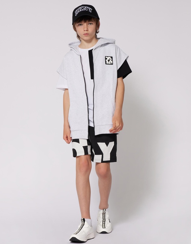 DKNY - Two-Tone Angled Logo Short Sleeve T-Shirt - Kids-Teens