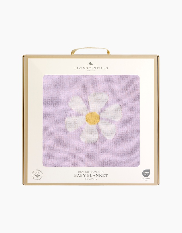 Living Textiles - Pram Knitted Blanket - Lilac Daisy Dreams