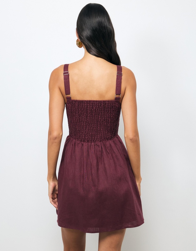 AERE - Mia Shirred Linen Mini Dress