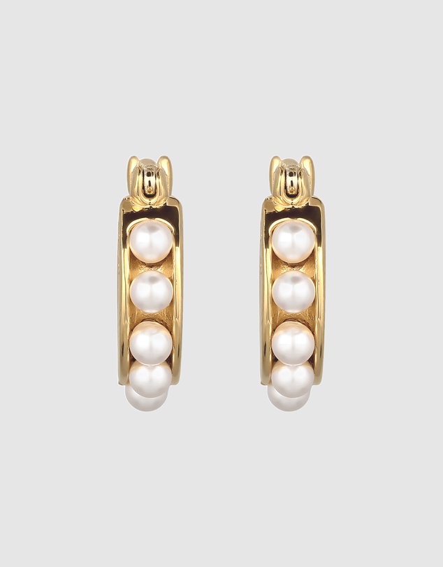 Elli Jewelry - Pearl Row Hoop Earrings in Gold-Plated 925 Silver