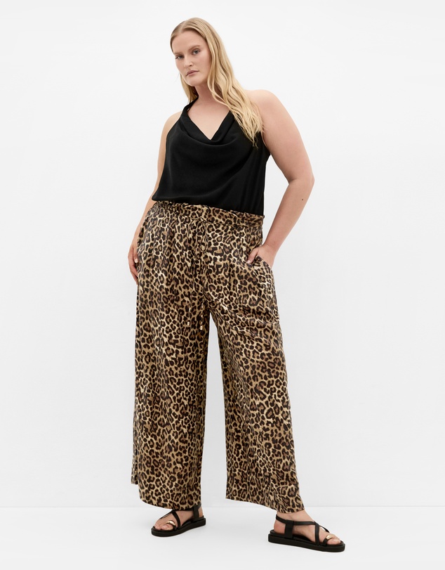 City Chic - Plus size Resort Leopard Print Pant - black
