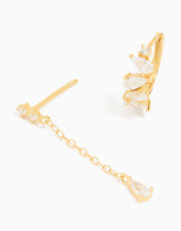 Lovisa - Gold Plated Sterling Silver Cubic Zirconia Chain & Stud Earrings 3-Pack