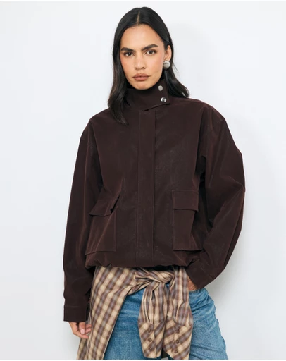 AERE - Ines Suede Look Funnel Neck Jacket