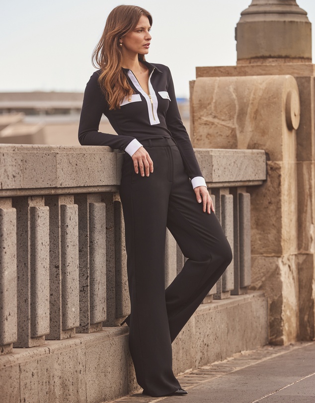 Sosandar - Contrast Trim Zip Detail Jersey Top