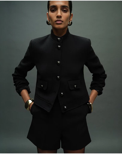 M.N.G - Jacket With Jewel-Button Strip Collar