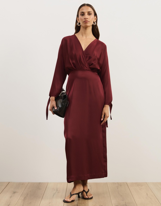 Atmos&Here - June Satin Split Sleeve Midi Dress