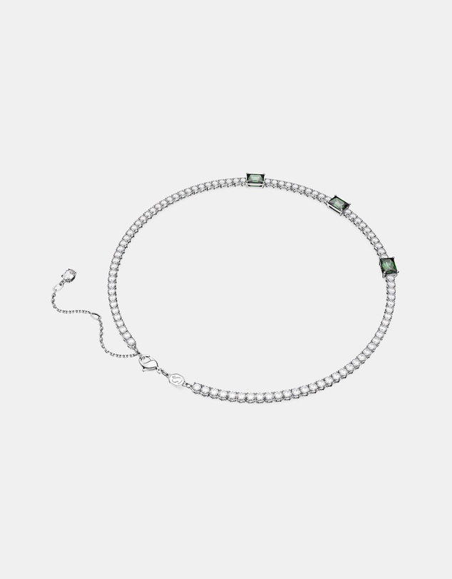 Swarovski - Matrix Tennis necklace, Mixed cuts, Green, Rhodium plated