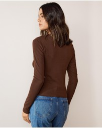 Atmos&Here - Mock Neck Rib Long Sleeve Top