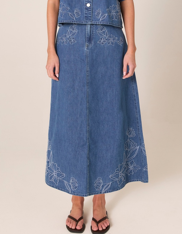 Fate + Becker - Sloane Embroidered Denim Skirt