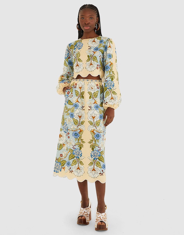 Farm Rio - Garden Scarf Blue Long Sleeve Blouse