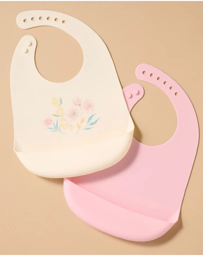 Purebaby - Silicone Feeding Bib 2 Pack- Babies