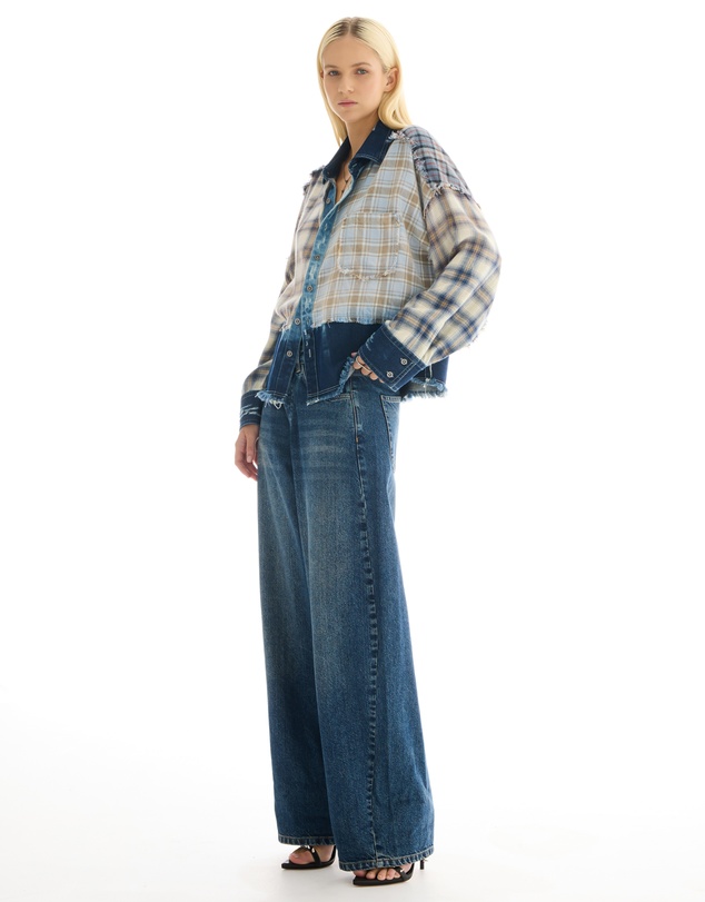 THE TALES - Mixed Flannel And Denim Shirt