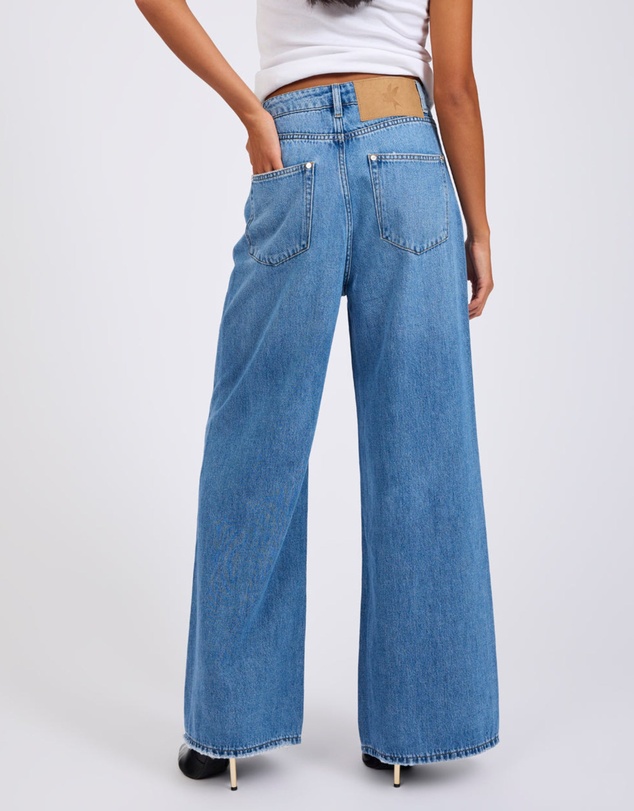ONE TEASPOON - Love Machines Mid Waist Super Wide Leg Denim Jeans - Bright Blue