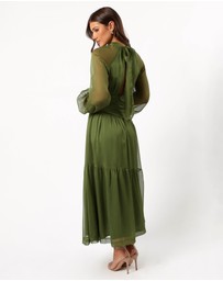 Petal & Pup - Julip Sheer Long Sleeve Maxi Dress - Olive