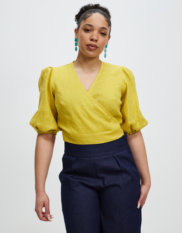 The Social Outfit - Linen Crush Wrap Top