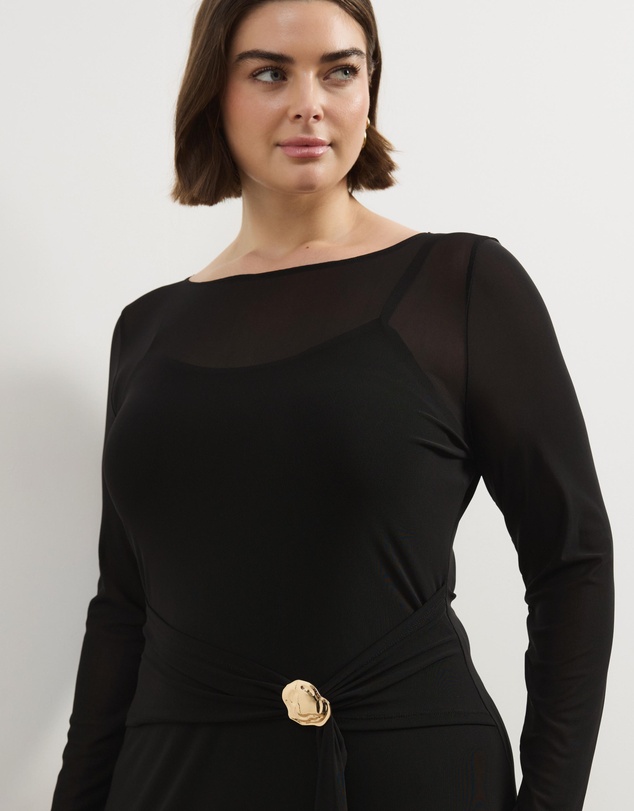 Atmos&Here Curvy - Dani Long Sleeve Mesh Midi Dress