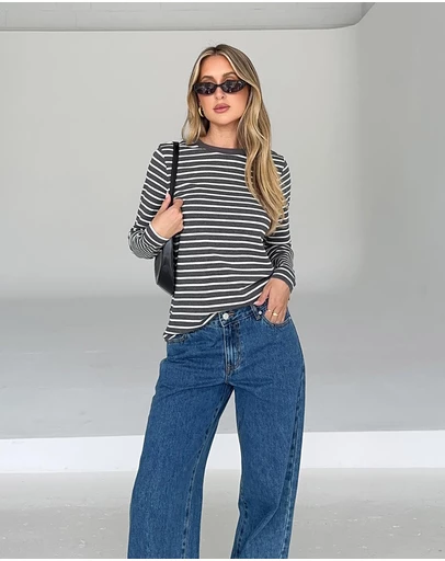 Dazie - Melrose Long Sleeve Stripe Boyfriend Tee
