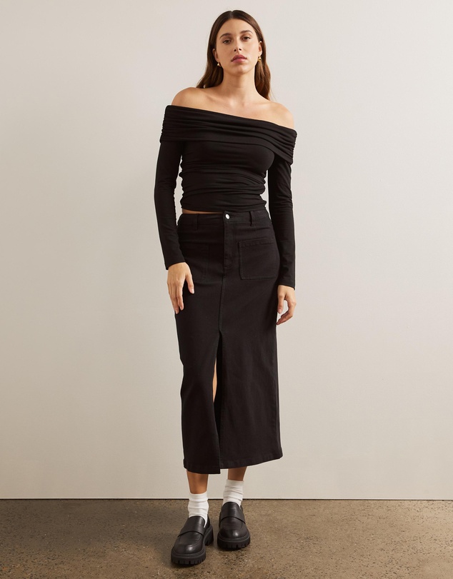 AERE - Cotton Split Front Midi Skirt