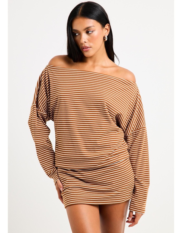 Insight - Dara Stripe Off Shoulder Mini Dress
