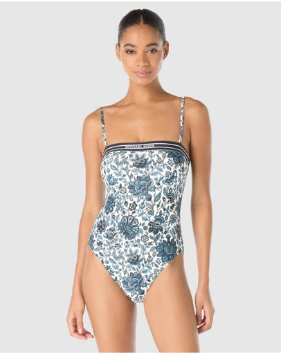 Michael Kors - Provincial Fleur Logo Elastic Underwired Bandeau Swimsuit