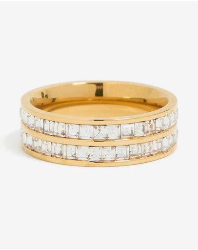 Lovisa - Waterproof Gold Plated Stainless Steel Square Cubic Zirconia Double Layered Ring
