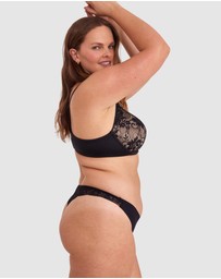 Bras N Things - Smooth Comfort Lace V String Knicker - Black/ Black
