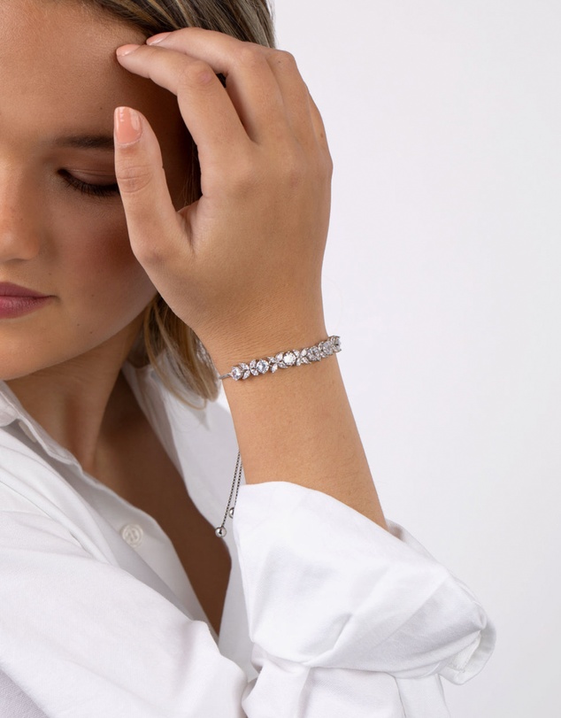 Lovisa - Silver Cubic Zirconia Navette Flower Toggle Tennis Bracelet
