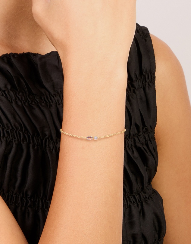 Lovisa - Waterproof Gold Plated Stainless Steel February Purple Cubic Zirconia Birthstone Bracelet