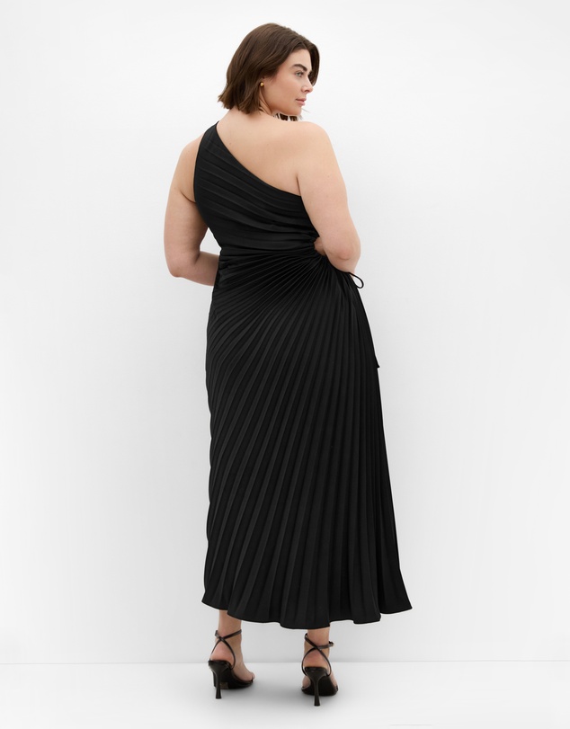City Chic - Plus size Aliza One Shoulder Pleat Maxi Dress - black