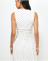 AERE - Lottie Spot Ruched Midi Dress