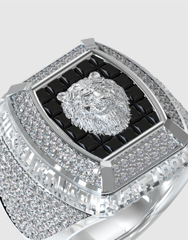 GUESS - 14MM LION PAVE Silver-Tone SIGNET RING