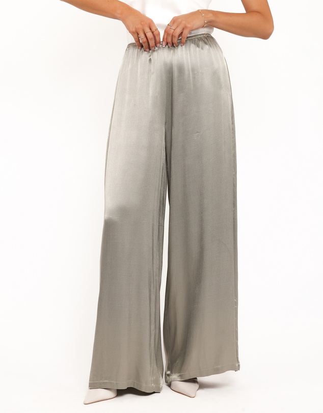 Petal & Pup - Sullivan Wide Leg Satin Pant - Sage