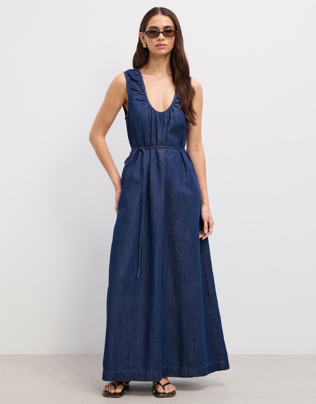 The Fated - Clara Soft Denim Maxi Dress