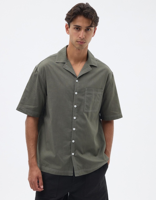 AERE - Linen Blend Contrast Stitch Shirt