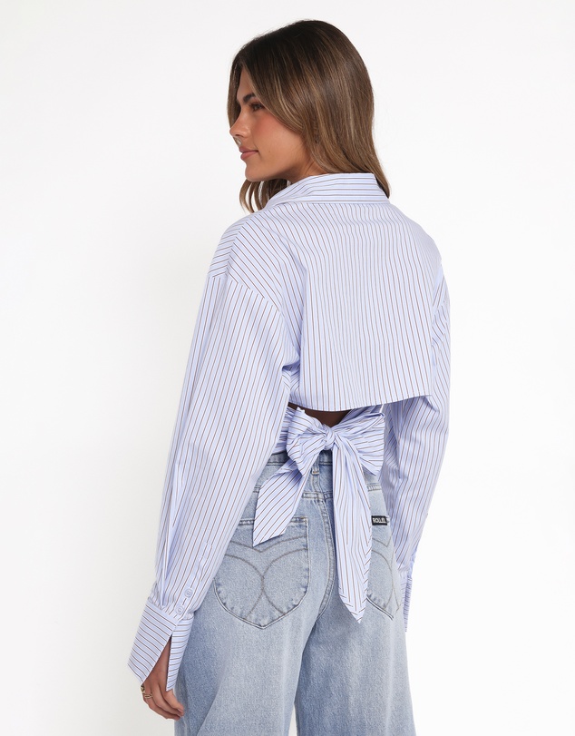 Petal & Pup - Vienne Tie Back Button Up Shirt - Blue/Brown Stripe