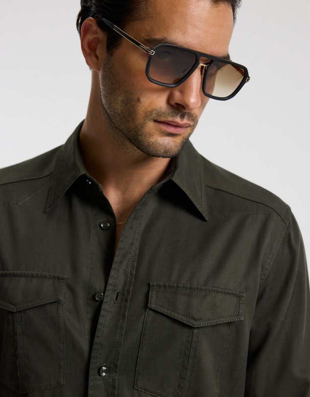 Calibre - Slim Washed Pocketed Shirt Khaki