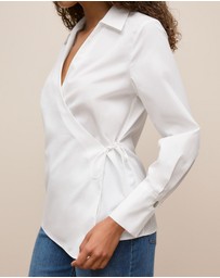 Trenery - Cotton Poplin Wrap Shirt in Marshmallow