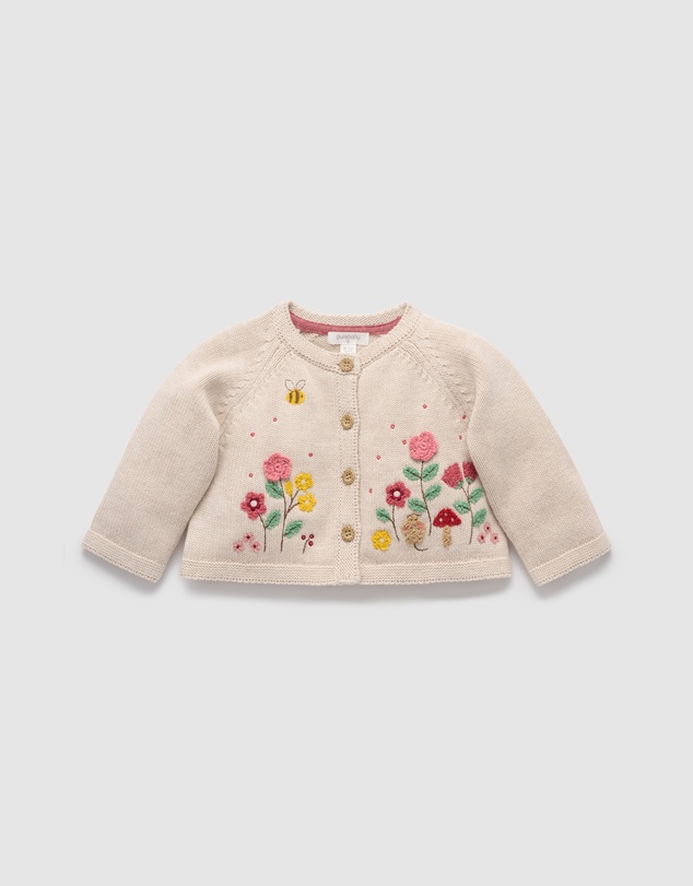 Purebaby - Embroidered Floral Cardigan -Kids-Babies