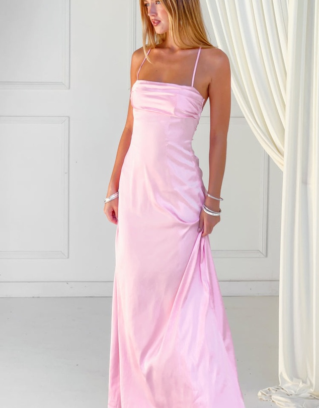 Beginning Boutique - Blaise Pink Satin Maxi Dress